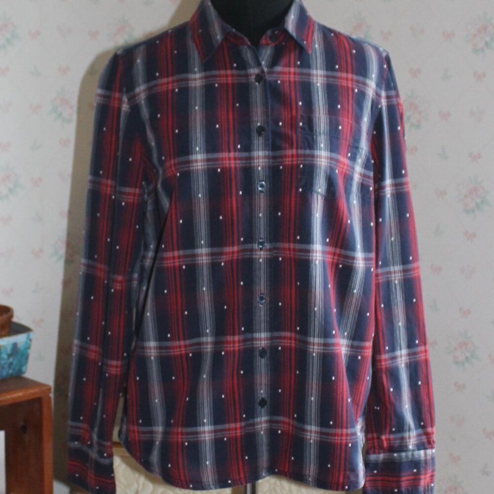 Tommy Hilfiger Plaid Cotton Button-Down Shirt, Red White & Blue Plaid, Small